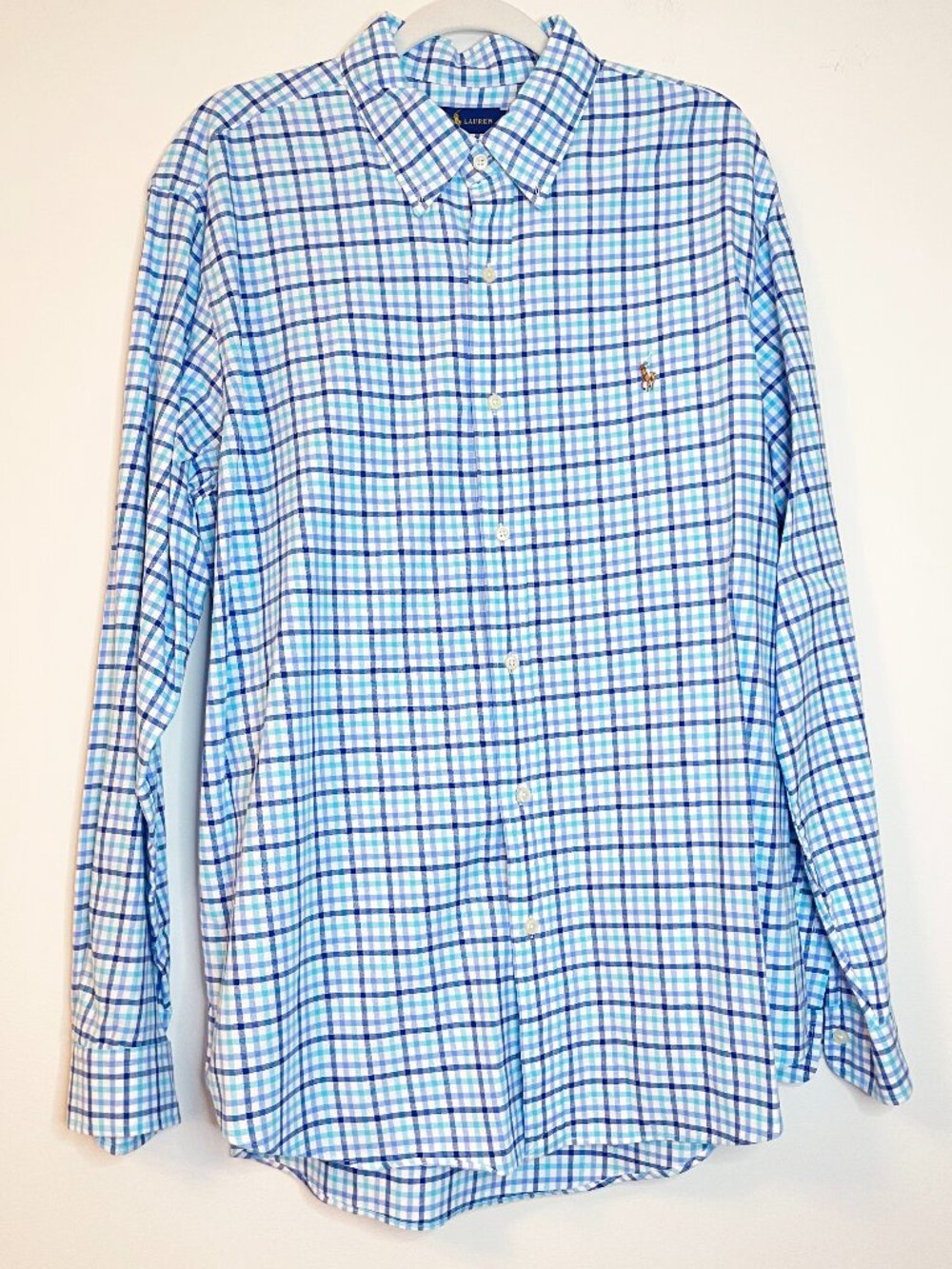 Polo Ralph Lauren Classic Fit Blue Plaid Button Down Shirt Men's XL 100% Cotton